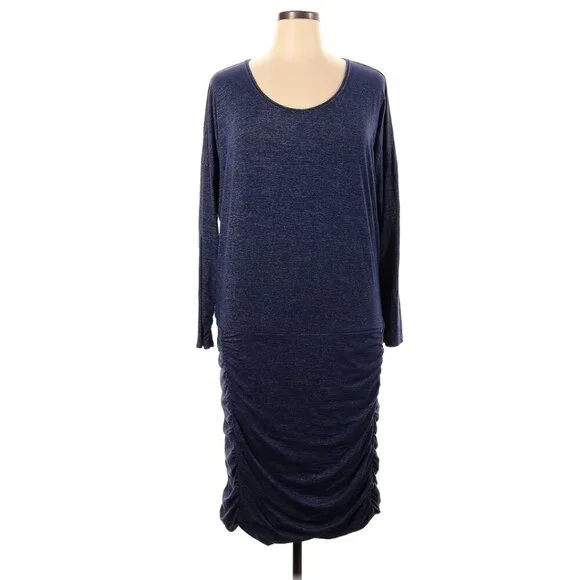 Athleta Tulip Dress 1X Plus Shale Heather Blue Ruched Long Sleeve Sheath Soft - Picture 2 of 7